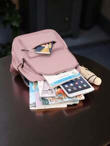 1 pieza Mochila de gran capacidad con estampado de Stitch de dibujos animados, mochila escolar de estudiante de nailon de moda con correa de hombro ajustable, diseño con múltiples compartimentos con cremallera, plegable y ligera, patrón de dibujos animados clásico, mochila para ir y venir, bolsa de viaje, mochila escolar - Multicolor - Ver 7