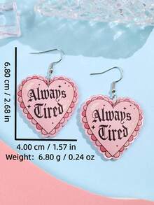 1 Pair Fashionable, Exquisite, Creative, Unique Sparkling "Always Tired" Letter, Pink Lace, Pearl Heart Acrylic Drop Earrings For Women, Suitable For Daily, Party, Commute, Holiday - Multicolor - View 5