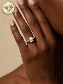 1pc Women's Engagement Ring, Double Side Teardrop Rectangular Ring, 2.2g 925 Sterling Silver, 2 Carat Moissanite, Bohemian, Elegant, Engagement, Proposal, Wedding Anniversary, Valentine's Day Gift, Comes With Moissanite Certificate And Deluxe Gift Box - Silver - View 4