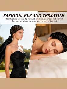 4pcs Black Hair Turban Set - Women Sleeping Hair Wrap 2-In-1, Silk Material Breathable Non-Damaging For Curly And Natural Braided Hair