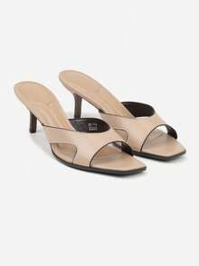 Sandalias de tacón de aguja decoradas con recortes - Caqui - Ver 5