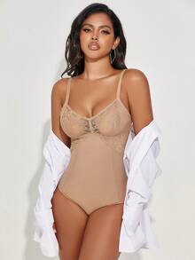 女士蕾丝拼接吊带背心 高弹力收腰连体衣