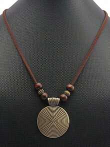 1pc Threaded  Beaded & Geometric Shape Pendant Necklace For Women, Vintage Sweater Chain - Đồng - Xem 7