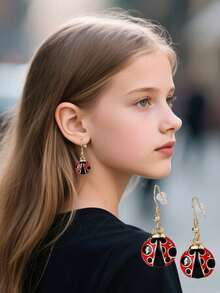 2pcs Zinc Alloy Ladybug & Fish Shaped Dangle Earrings, Cute & Suitable For Daily Wear - one-size - View 3