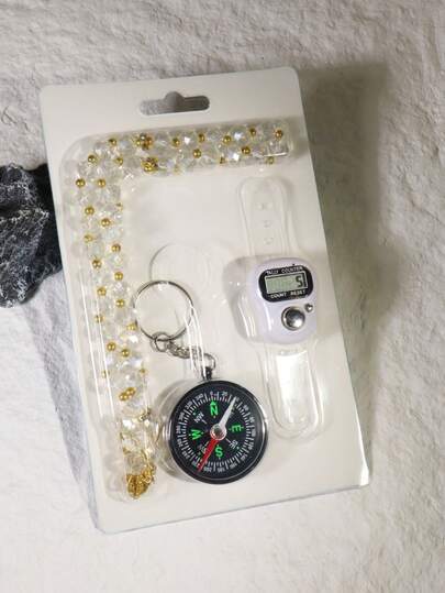 1pc New Prayer Bead Counter Set, Suitable For Ramadan, Christmas, Halloween, Holidays, Includes High-End Packaged Tally Counter, Prayer Bead Bracelet Counter Set, Electronic Manual Button Counter, Compact Portable Ring Counter, Thumb Press Counter, For Learning, Exercise, And Other Counting Activities, Finger Counter, Counter Ring, Rosary Counter, Small Finger Wearable Counter, Ring Counter Electronic Counter