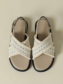Sandal quai ngang dày dặn mới năm 2026, thích hợp cho bãi biển, hoạt động ngoài trời, phong cách Bohemian cổ điển, đế mềm, chống trơn trượt, thanh lịch tối giản, nhẹ, thoáng khí, phối lưới dệt tua rua, gót đế xuồng, mũi tròn, màu kẹo ngọt, quai chéo, sandal kiểu La Mã, cỡ 33-43 - màu mơ - Xem 7