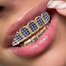 一套镶钻牙套，蓝色，男女通用，日常、派对、夜店配饰
