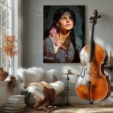 1pc Mexico Wall Art, Winter Wall Art, Christmas Decorations Wooden Framed Wall Art, Wrapped Canvas Vintage Prints Poster, Woman, Long Hair, Pink Scarf - Modern, Painting, Dark Colors, Contemplative Style, Birthday Party Decor, Decorative Wall Art for Living Room Bedroom Office, Hanging Hardware Included - Wrapped Framed Canvas, Vertical - Lienzo enmarcado - Ver 8