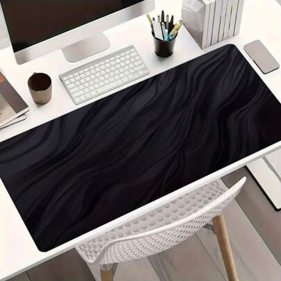Alfombrilla de ratón con textura premium y diseño de ondas negras - Alfombrilla de escritorio extendida XL para accesorios de oficina - Alfombrilla de ordenador multicolor antideslizante para escritorio de 35.4x15.7 pulgadas con base de goma, resistente a derrames, para uso doméstico, oficina y gamers