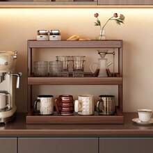 1pc Retro Multi-Layer Desktop Storage Rack, Desktop Organizer Shelf, Kitchen Spice Rack, Living Room Snack Rack, Tea Table Tea Set Rack - Walnut - View 4