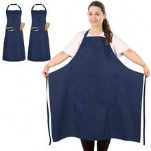 2 Pcs Plus Size Chef Apron, Unisex Professional Apron With 2 Pockets For CooFKing, Work, BaFKing (Larger Size) - NavyBlue - View 1