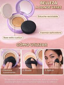 Base Cushion Líquida Larga Duración 48H | Maquillaje Profesional Efecto Piel Perfecta | Base Compacta Hidratante Resistente al Agua | Cosmético para Mujer Uso Diario Regalo Ideal Maquillaje Cosmética para Mujeres Niñas Perfecto para Invierno Ideal para Y2K Elegante Moda Adecuado para Cumpleaños Regalo Fiesta Listo Mejor Color - 02 Porcelain - Ver 3