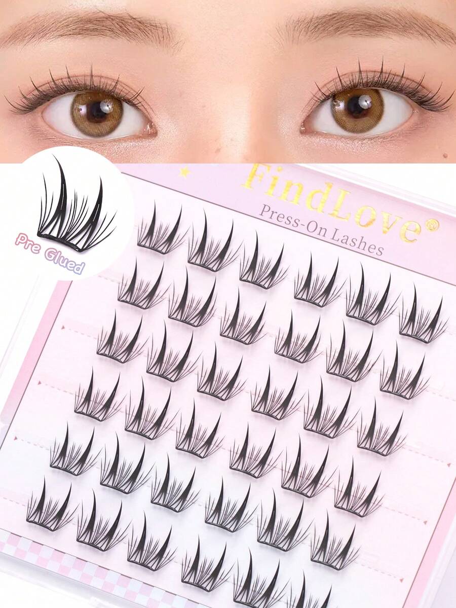 36Clusters Pre Glued Lashes Manga No Glue Needed Eyelashes C Curl Korean Style Natural Glue Free Eyelash 9-11mm False Eyelash Press On Lashes Self Adhesive Eye Lash Reusable Long Lasting Japanese Makeup Natural Look Wispy Eyelash Extensions Gift For Women & Girl Makeup Tools - C - 查看 1