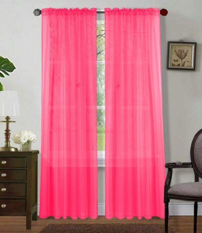 Sapphire Home Hot Pink Sheer Curtains - 108 Inches Length, 2 Panels Set Sheer Drapes, Light Filtering Textured Window Curtain For Living Room, Bedroom, Kitchen And Dining Room - 54"X108", Hot Pink