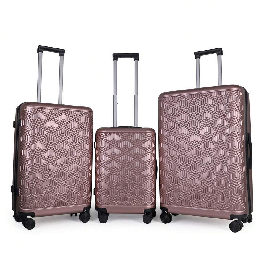JLY 3-Piece Luggage Set Hard Shell Suitcases ABS+PC, Spinner Wheels, TSA Lock, Lightweight Travel Set - 玫瑰金色 - 查看 1