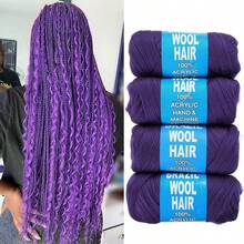 4 Rolls 100% Brazilian Wool Acrylic Yarn, Suitable For African Braids/Senegalese Twists/Wigs/Wraps, Includes Crochet Hook (4 Rolls, Reddish Brown), Halloween - Multicolor - View 16