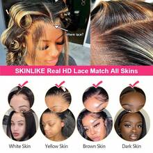 1B/27 Highlight Blonde S1B/27 5x5 Lace Front Wig Blended Human Hair For Women Black And Blonde Lace Front Wigs Pre Plucked Baby Hair 200% Density 34 Inch - S1/27 - 查看 7