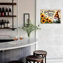 Sunflower Gnome Tin Sign Vintage Sunflower Gnome With Honey Bees Metal Sign Print Aesthetic, 1pc Metal Tin Sign 2D Flat, Vintage Wall Plaque, High-Quality Metal, Wall Art Decor For Garage Bar Pub Room Kitchen, 12x8inch/30*20cm - style01 - 查看 5