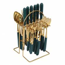 24-Piece Cutlery Set, Stainless Steel Cutlery Set With Stand For Kitchen Hotel - Dark Green - View 9