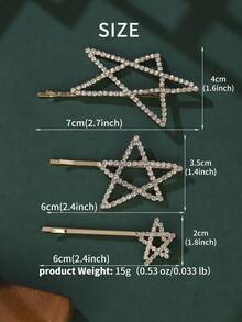 1 Set Sparkling Rhinestone Star & Moon Hair Clips, Geometric Bridal Bridesmaid Headpiece, Music Festival Party Graduation Casual Versatile Barrette, Ramadan Hairpin