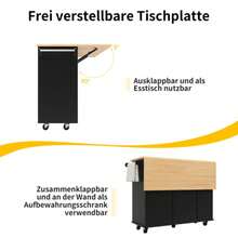 Kitchen Island Table With Removable Partition, Kitchen Cabinet, Dining Cart With Worktop, Self-Service Cabinet, Wood-Grain Dining Cart With Snack Holder And Wine Glass Holder, Black - Black - View 7