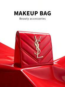 Yves Saint Laurent 1pc Red Patent Leather Makeup Bag, Can Be DIY Into Elegant Evening Handbag, Wedding Bag, Crossbody Bag, Suitable For Daily Use, Commuting, Wedding, Christmas And Other Occasions, Also An Ideal Fashion Item And Gift - Red - View 1