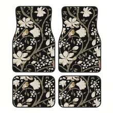Set Of 4 Car Floor Mats Featuring A Floral Bird Design - Fashionable And Long-Lasting, Resistant To Stains, Slip-Proof, Easy To Clean, Suitable For All Vehicles, Including Front And Rear Seats, Providing Protection Against Dirt And Dust For Both Wom - black - View 2