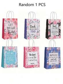 Reusable Floral Gift Bags With Bible Verses, Christian Baptism Paper Gift Bags Suitable For Women, Wedding, Birthday Gift Packaging - Color Mixing - View 13