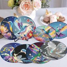 8Pcs Magical Hummingbird 5D DIY Diamond Painting Coasters Set With Holder, Sparkling Rhinestone Art Craft Cup Mats For Home Decor & Nature Lover Gifts - Multicolor - View 6