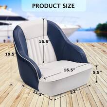 Pontoon Captain Bucket Seat With Thickened Sponge Padding, High Back Waterproof Boat Cabin Chair Boat Seats With Curved Armrest & Standard Mounting - Royal Blue - View 6