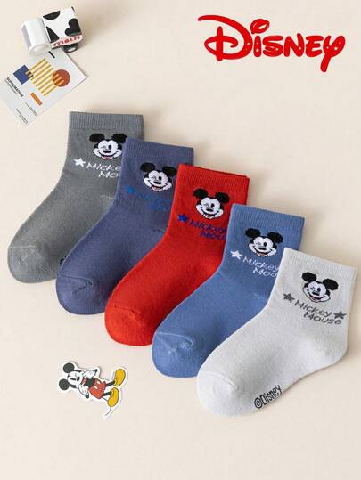  5/1 Pair Authentic Disney Mickey Mouse Family Children's Socks, New Year Gift Socks, Cartoon Christmas New Year Animation Socks For Boys, Comfortable House Socks, Interesting Socks Gift, Suitable For Students