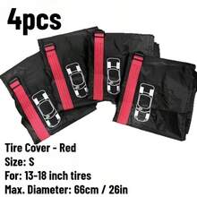 4pcs Red/Black Taffeta Car Tire Covers, All-Weather Dust-Proof & Easy To Clean, Adjustable With Woven Handle Fits Multiple Vehicle Models - A - View 8