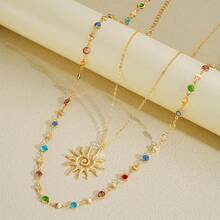 Vintage Colorful Rhinestone Multi-Layer Necklace Cross Pendant Zinc Alloy Gold Plated Stacked Wear Collarbone Chain - Style 1 - View 4