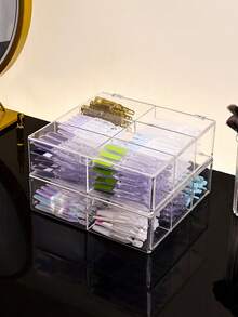 1pc 6-Grid Transparent Covered Cosmetic Display Box, Acrylic Makeup Storage Organizer, Serum & Ampoule Holder, Vanity Desk Dust-Proof & Moisture-Proof Container - Clear - View 5