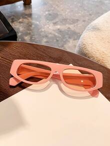 Damen Y2K rosa rechteckige kleine Rahmen Modebrillen, Plastikgläser, Sommerurlaubs-Essentiell Vintage Brillen für Strand, Reisen und täglichen Sommertragen - Pink - Übersicht 3