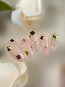 1pc Chain French Style Four-Leaf Clover Nail Stickers, Light Luxury All-Match Nail Art Decals & Nail Accessories - Multicolor - View 2