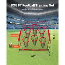 8 X 8 Ft Football Trainer Throwing Net, Training Throwing Target Practice Net With 6 Target Pockets, Knotless Net Includes Straps And Portable Carry Case, Improve QB Throwing Accuracy, Red - 8*8 Ft 6-hole Red - View 3