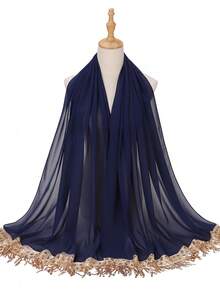1 pieza Hiyab musulmán de lujo con lentejuelas doradas, flecos y parches de encaje, de talla larga para vestido abaya - Multicolor - Ver 11