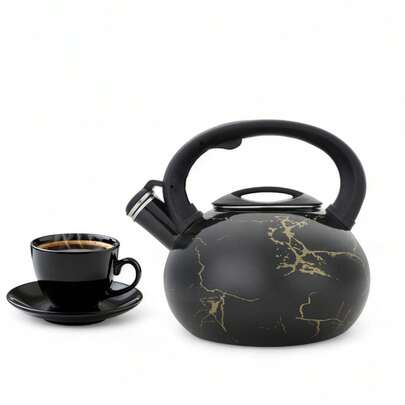 Czarny emaliowany czajnik retro 3L z gwizdkiem do kuchenek gazowych i indukcyjnych, tradycyjny czajnik gazowo-elektryczny do użytku na kuchence, czarno-biały, do gotowania wody i przygotowywania gorących napojów, czajnik do herbaty.