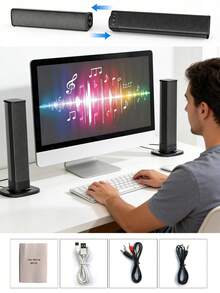 Sound Bar For TV With Subwoofer, 20W, Detachable Wireless TV Soundbar 3D Surround Sound System TV Speaker For Home Theater Audio, TF/AUX/FM/RCA, Movie, Game - Black - View 2