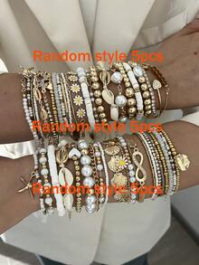 17KM 14/7/5件套简约时尚波西米亚风手链套装，包含心形、海星、仿贝壳、蝴蝶、雏菊、8字形水晶、仿珍珠等元素，适合女性、情侣、姐妹、度假、约会、日常佩戴、派对、情人节等场合。 - 彩色 - 查看 8