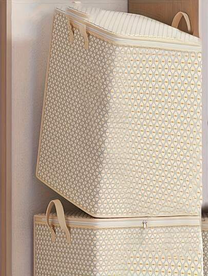 Extra Large Heavy Duty Fabric Storage Box With Zipper Closure - Reinforced Structure Heavy Duty Square Storage Bin, Dust & Moisture Proof - Oversized Moving Box, Bed/Closet/Under Bed Storage - Beige/White/Gray/Black/Brown - Suitable For Home, Travel Or Moving - Sturdy Fabric Structure With Elegant Beige Pattern - Portable And Spacious Bedding And Clothing Storage Bin