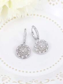 925 Sterling Silver Cubic Zirconia Flower Hoop Earrings, Hypoallergenic Elegant Earrings For Women, Daily Wear Birthday Gift - Silver - View 3