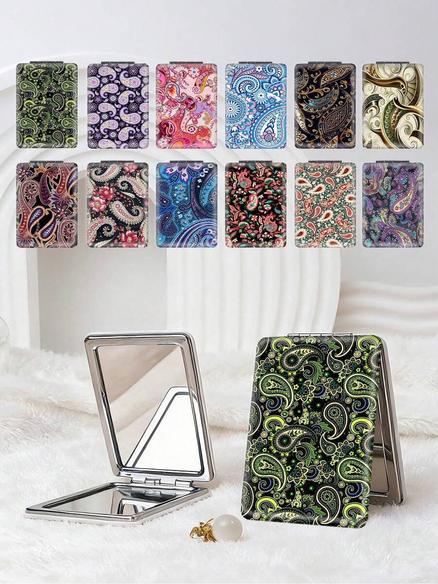 1 chiếc gương trang điểm nhỏ gọn kiểu Bohemian họa tiết hoa, có thể gập lại, nhẹ, mỏng, tiện dụng, chất liệu da PU bền, phù hợp cho nhiều dịp như du lịch, tiệc tùng, công sở, trường học, phù hợp cho mọi lứa tuổi. - Nhiều màu - Xem 1
