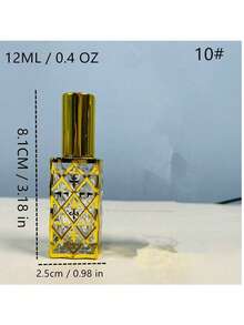 Botella de bola rodante con grabado dorado, diseño de estilo de Oriente Medio - Botella de perfume/aceite esencial de lujo portátil, recargable y a prueba de fugas - Dorado - Ver 18