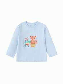 Balabala Camiseta de manga larga para niños, cuello redondo casual, ajuste cómodo, diseño colorido, ropa duradera para primavera - azul hielo - Ver 1