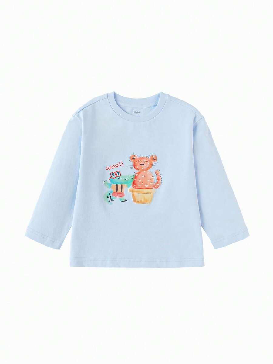 Balabala Camiseta de manga larga para niños, cuello redondo casual, ajuste cómodo, diseño colorido, ropa duradera para primavera - azul hielo - Ver 1