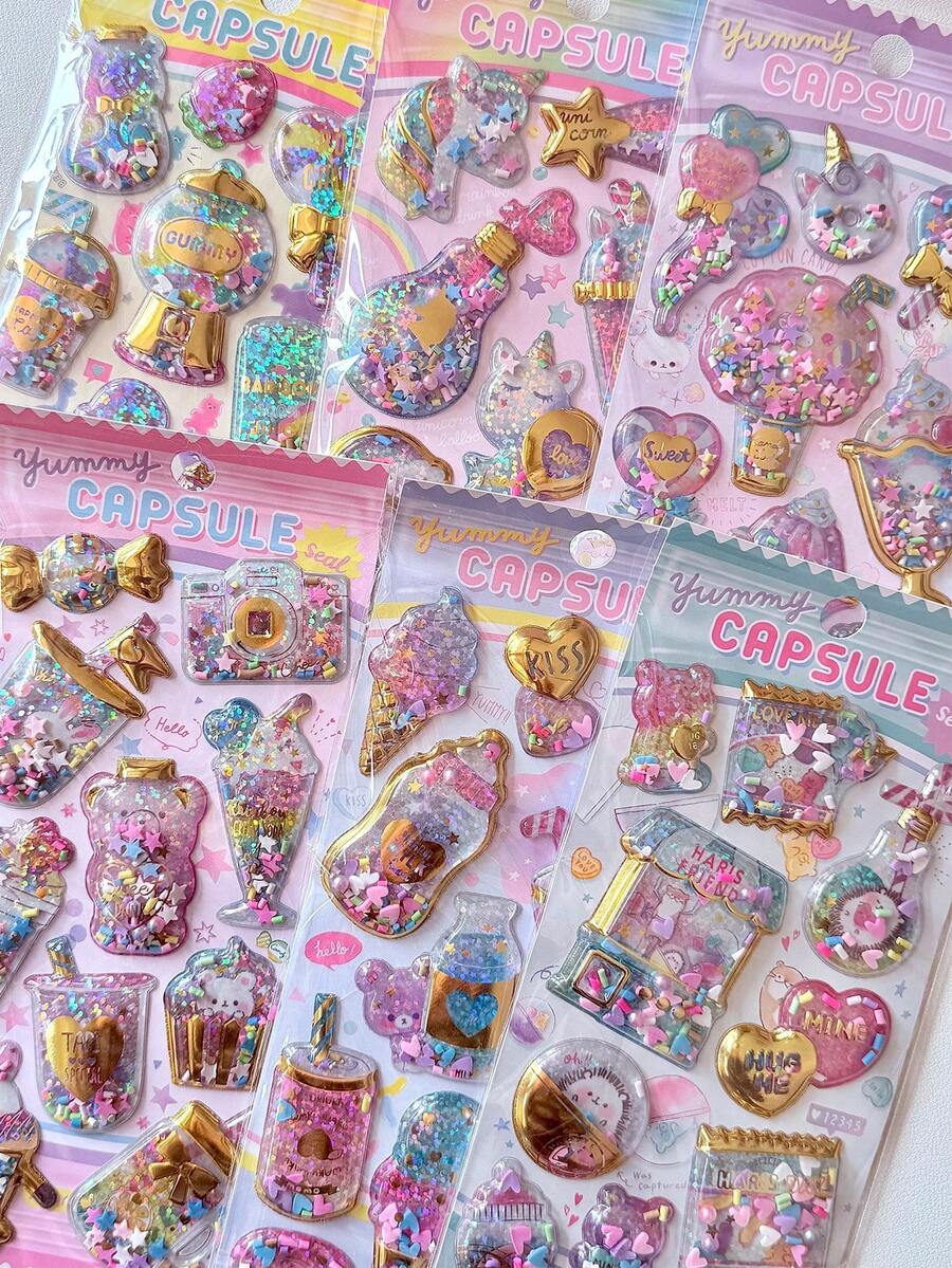 Pegatinas 3D estilo japonés con relieve - Chica dulce, decoración de pegatinas hechas a mano para estuche de teléfono, computadora - Multicolor - Ver 1