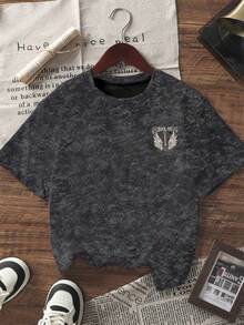 Summer New Simple Fashion Guitar Angel Wings Rock Print Casual Round Neck Tie-Dye Short Sleeve T-Shirt, Fashionable & Versatile Women Top - Black - View 4