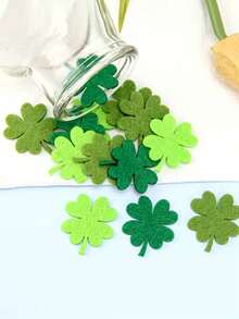 30片混合绿色毛毡四叶草，圣帕特里克节派对装饰，三叶草叶子贴纸，爱尔兰手工DIY工艺用品，毛毡布配件，宠物装饰和帽子/鞋子装饰，适用于拍照区、春夏复活节家居装饰、生日派对DIY工艺品 - 彩色 - 查看 6